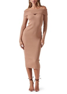 ASTR the Label Cutout Off the Shoulder Long Sleeve Midi Sweater Dress