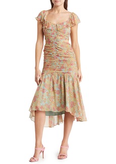 ASTR the Label Devereaux Floral Chiffon Midi Dress in Mint Coral Floral at Nordstrom Rack