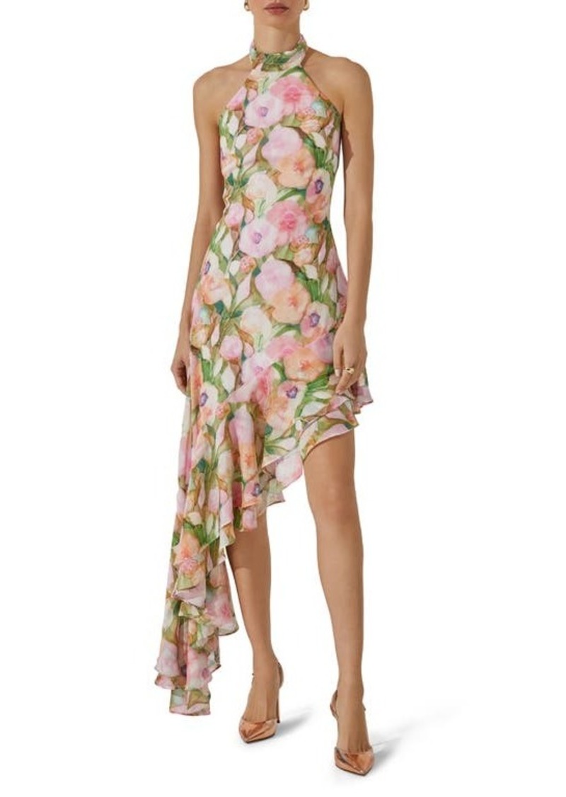 ASTR the Label Floral Asymmetric Halter Dress