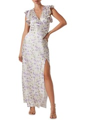 ASTR the Label Floral Flutter Sleeve Satin Maxi Dress