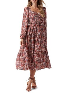 ASTR the Label Floral Pleated Long Sleeve Midi Dress