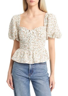 ASTR the Label Floral Puff Sleeve Lace-Up Corset Crop Top