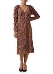 ASTR the Label Floral Ruched Long Sleeve Midi Dress
