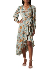 ASTR the Label Floral Satin Long Sleeve Wrap Dress