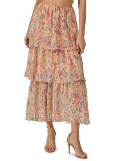 ASTR the Label Floral Tiered Plissé Maxi Skirt