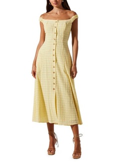 ASTR the Label Harlyn Off the Shoulder Textured Midi Dress