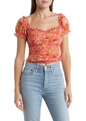 ASTR the Label Helena Ruched Floral Print Crop Top in Pink Multi Floral at Nordstrom Rack