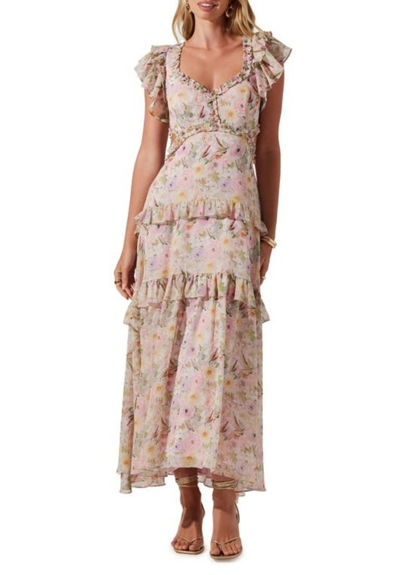ASTR the Label Mable Floral Tiered Cutout Chiffon Dress