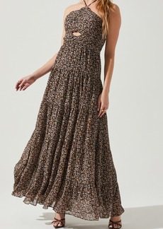 ASTR the Label Madeline Tiered Cutout Maxi Dress in Black Brown Abstract at Nordstrom Rack