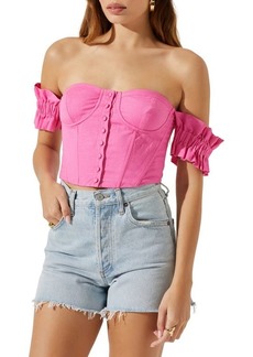 ASTR the Label Off the Shoulder Ruffle Sleeve Crop Top
