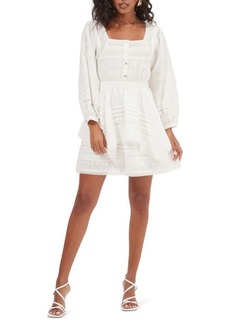 ASTR the Label Pacoima Pleat Ruffle Square Neck Dress in White at Nordstrom