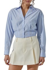 ASTR the Label Pinstripe Cotton Crop Button-Up Shirt