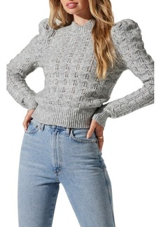 ASTR the Label Pointelle Puff Shoulder Sweater
