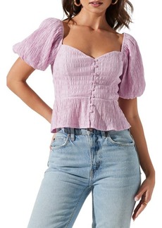 ASTR the Label Puff Sleeve Button Front Smocked Top in Pink at Nordstrom