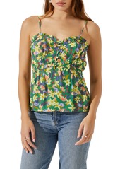 ASTR the Label Ruched Babydoll Camisole in Yellow Green Flower at Nordstrom Rack