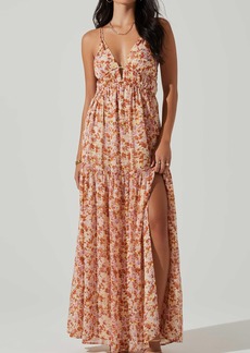 ASTR the Label Ryliana Floral Lace-Up Tie Back Maxi Dress in Rust Lilac Floral at Nordstrom Rack