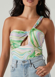 ASTR the Label Sindri Printed One-Shoulder Cutout Bodysuit in Green Swirl at Nordstrom Rack