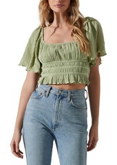 ASTR the Label Smocked Lace Back Flutter Sleeve Crop Top