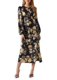 ASTR the Label Suzy Floral Cutout Long Sleeve Satin Midi Dress