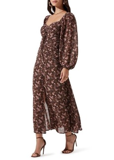 ASTR the Label Sweetheart Neck Long Sleeve Midi Dress in Brown Blush Floral at Nordstrom