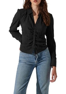 ASTR the Label Textured Ruched Button-Up Shirt