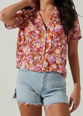 ASTR the Label Tourist Floral Notched Collar Camp Shirt in Rust Magenta Floral at Nordstrom Rack