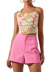 ASTR the Label Triana Asymmetric Crop Halter Top in Mustard Pink Floral at Nordstrom Rack