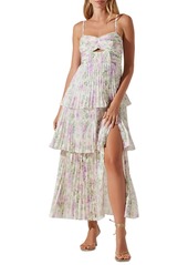 Astr the Label Women's Emmi Printed Pleated Tiered Sleeveless Maxi Dress - Purple Floral Mesh