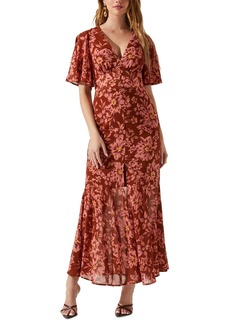 Astr the Label Women's Floral-Print Flutter-Sleeve Kenzie Dress - Rust Floral
