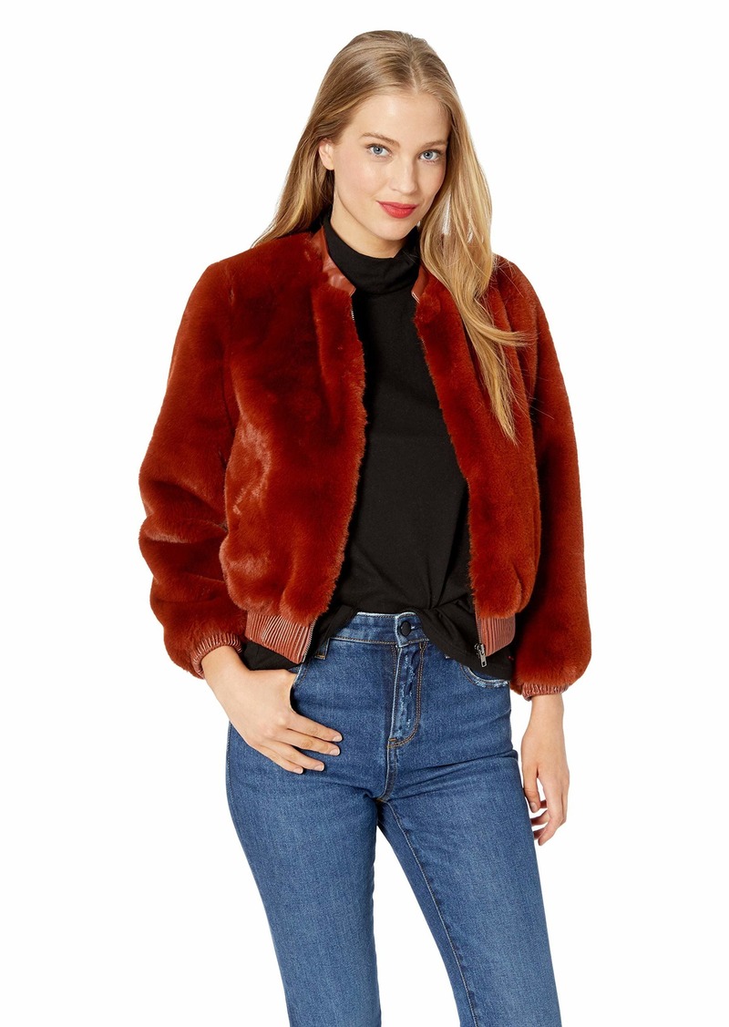 ASTR the label womens Frankie Faux Fur /& Leather Short Bomber Jacket