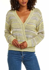 ASTR the label Women's Long Sleeve Surplice V Neck Kent Faux WRAP Sweater NEON Lemon-Black S