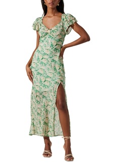 Astr the Label Women's Maisy Floral Print Flutter Sleeve Midi Dress - Green Floral