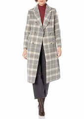 ASTR the label Women Maxine Collared Woolen Long Coat Blue-Gray Multi Plaid M