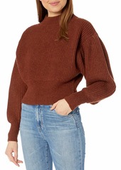 ASTR the label Women Regis Mock Neck Puff Sleeve Ribbed Sweater  M