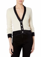 ASTR the label Women's V-Neck Long Sleeve BI-Coastal Two Toned Cropped Button UP Cardigan Cream-Black S