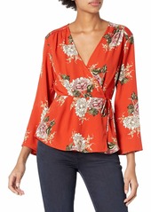 ASTR the label Women's WRAP Front Long Sleeve Print TOP red/Multi Floral M