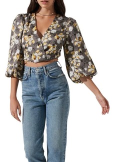 ASTR the Label Wrap Front Cutout Top in Grey Yellow Floral at Nordstrom