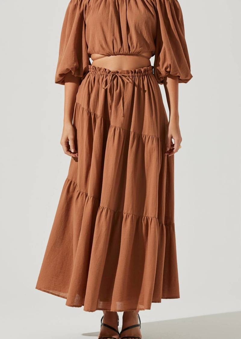 ASTR Balboa Tiered Maxi Skirt In Brown