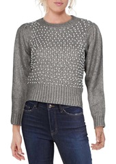 ASTR Cindy Womens Pearl Embellished Knit Crop Sweater