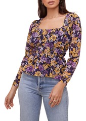 ASTR the Label Floral Cinched Waist Top in Mustard Purple Floral at Nordstrom