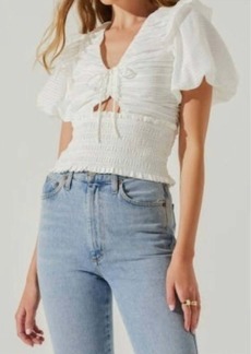 ASTR Itzyana Ruched Puff Sleeve Top In White