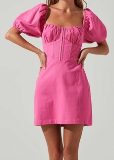 ASTR Kelilah Puff Sleeve Bustier Mini Dress In Hot Pink
