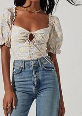 ASTR Lace Up Tie Front Top In Yellow