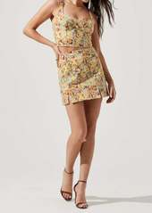ASTR Monet Mini Skirt In Yellow Brown Floral