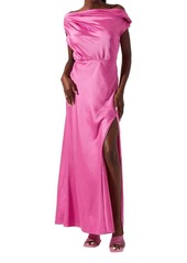ASTR Monroe Satin Off Shoulder Maxi Dress In Pink