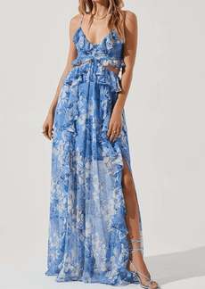 ASTR Palace Cut Out Floral Maxi Dress In Blue/white