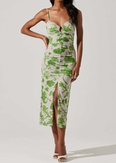 ASTR Palermo Ruched Midi Dress In Green