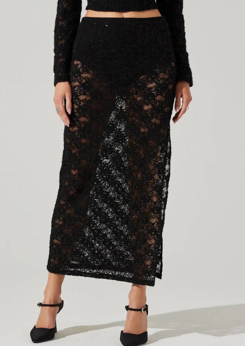 ASTR Roux Sequin Lace Maxi Skirt In Black