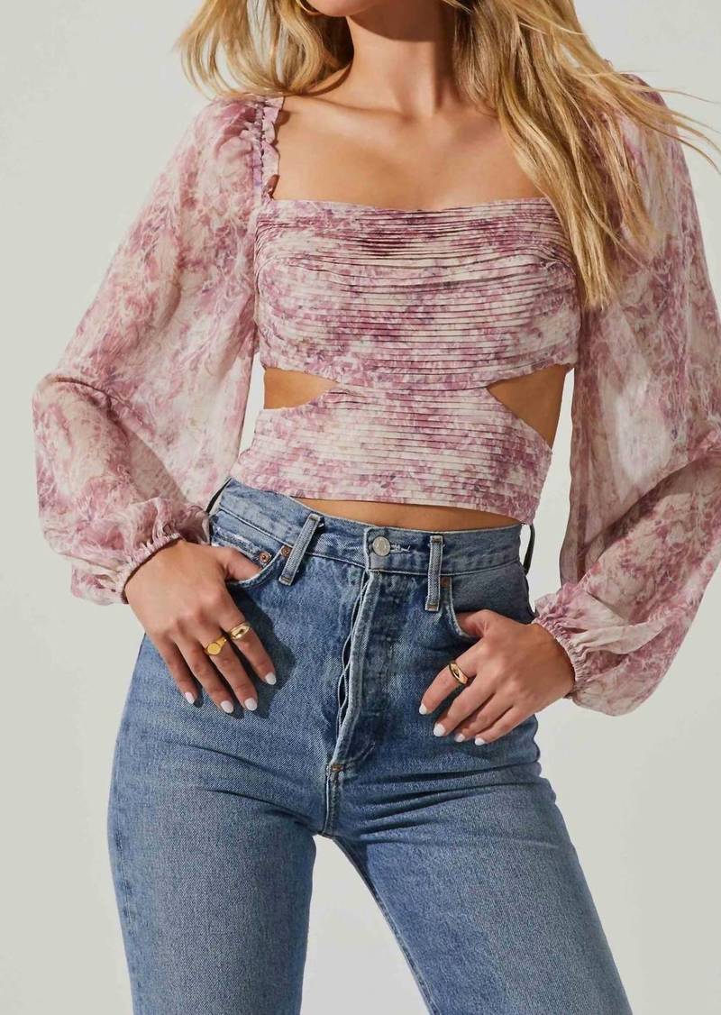 ASTR Savita Cutout Ruched Top In Pink Abstract