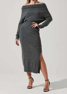 ASTR The Label Cora Off Shoulder Midi Sweater Dress In Charcoal